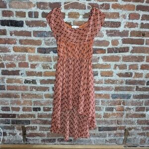 PNIINA Medium Orange Abstract‎ Asymmetrical Off the Shoulder Lined Dress